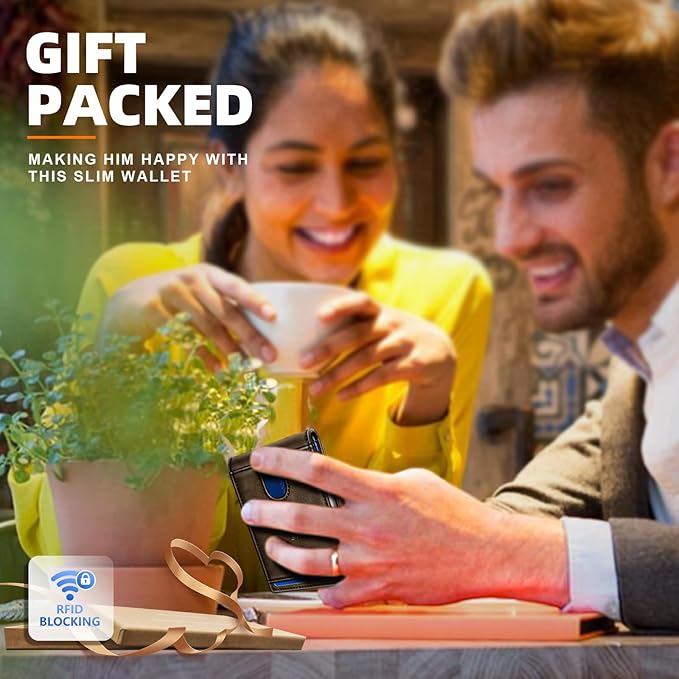 Genuine Leather Wallet for Men, Slim Bifold RFID Blocking with Zipper Coin Pocket, Minimalist Design for Travel and Daily Use (Coffee)