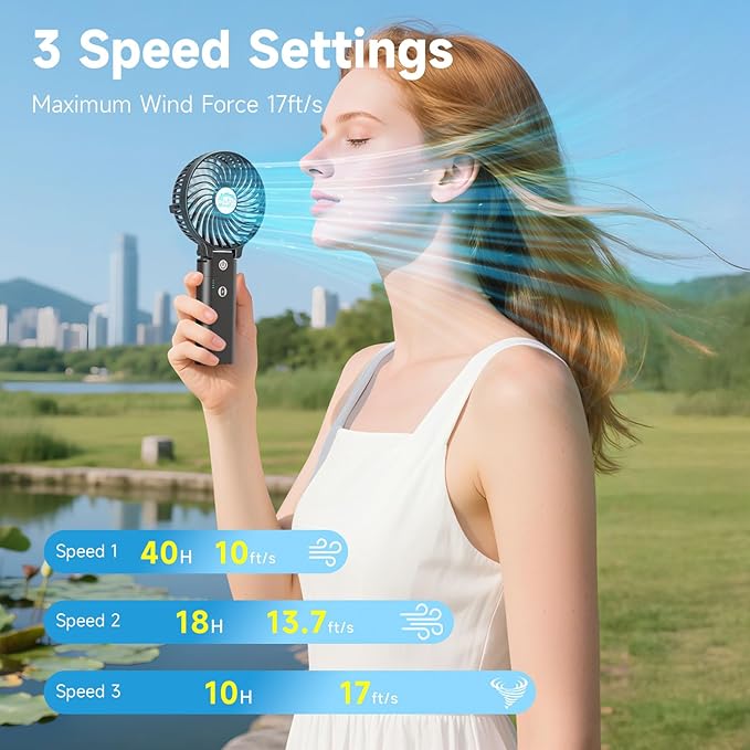 HandFan 10400mAh Handheld Fan Rechargeable, 40Hrs Long-Lasted Hand Fan, Mini Personal Fans Foldable, Heavy Duty Battery Fans Portable for Travel Beach Concerts Cruise Makeup(Clear Blade)