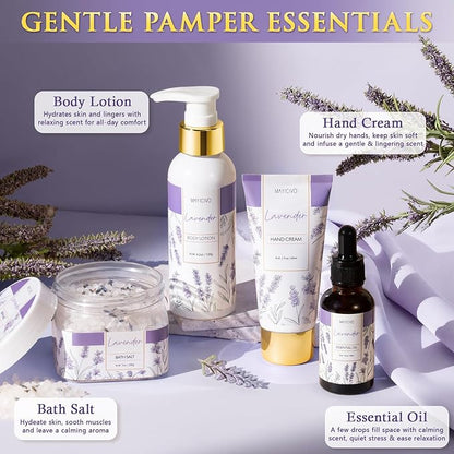 Christmas Birthday Gifts for Women, Lavender Relaxing Spa Gift Baskets for Women Self Care Package Bath Gift Set, Home Bath and Body Kit Pamper Gifts for Womens Mom Her Friends Sister Wife Girlfriend