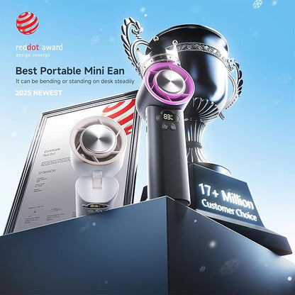 [2025 Upgrade Portable Cooler Handheld Fan, [Coldest Turbo Hand Fan] 15000RPM 24H Max Cooling Time Highly Speed (1-100) Hand Fan, Collapsible Mini Small for Travel, Office (Grey)