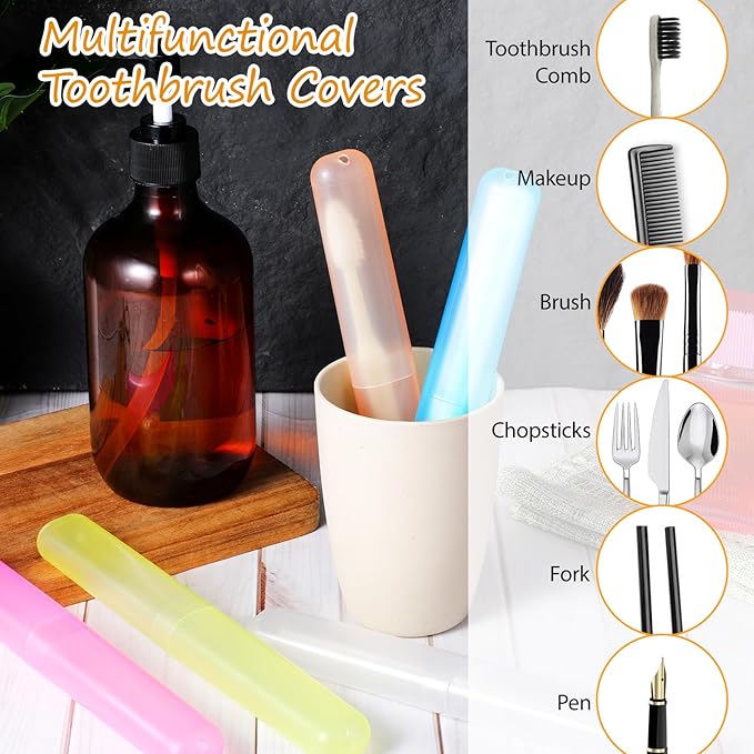 48 Pcs Travel Toothbrush Case Holder, 6 Colors Bulk Toothbrush Holders Portable Plastic Toothpaste Cover Protector Dust-proof Toothbrushes Storage for Travel Camping School Business Home
