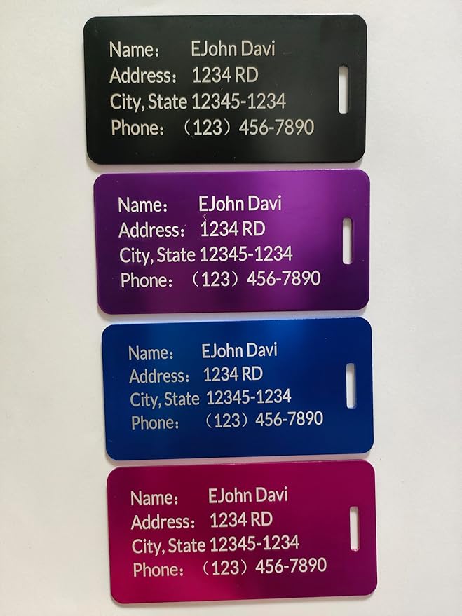 5 Pack Custom Engraved Luggage Tags, 3.8 x 2 inches Waterproof Personalized Luggage Tags, Aluminum Personalized Bag Tags for Suitcases/Backpack/Luggage Accessories [Purple Red]