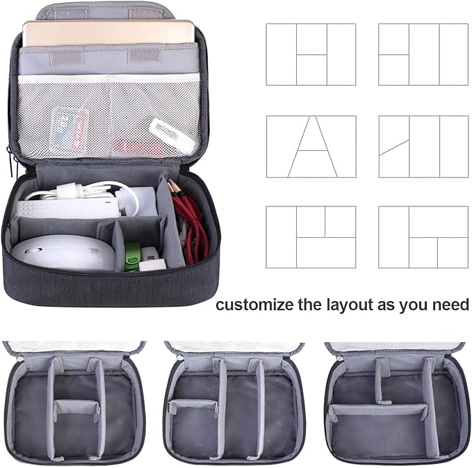 BUBM Electronic Organizer, Double Layer Travel Gadget Carry Bag for Cables, Plugs, Earphone, Flash Hard Drive and More--a Sleeve Pouch for iPad Mini(Medium, Black)