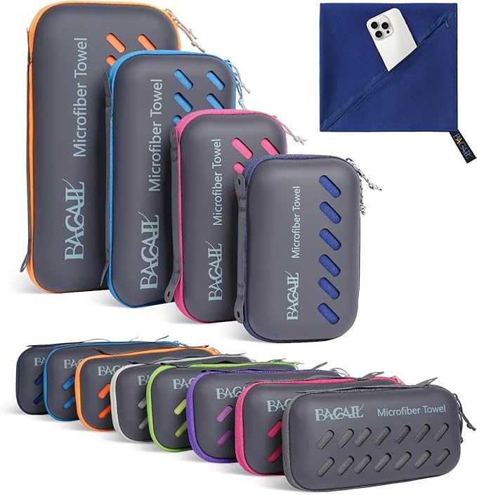 BAGAIL Camping Towel with EVA Case, Compact & Ultra Soft Microfiber Travel Towel - Super Absorbent & Lightweight Quick Dry Towels for Sports, Beach, Gym, Backpacking, Hiking and Yoga
