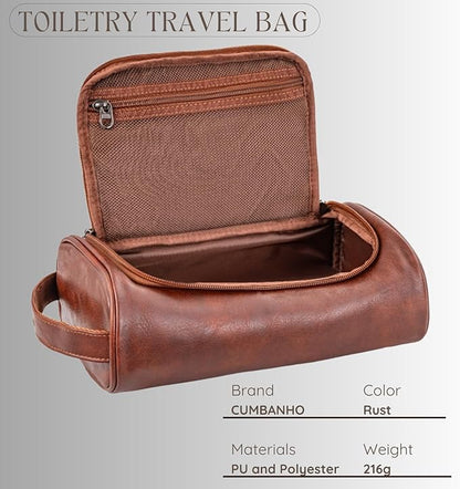 Mens Toiletry Bag, Water-resistant Dopp Kit For Men Travel, PU Leather Toiletries Bag Shaving Kit, Compact Organizer With Wrist Strap, Grooming Essentials For Vacation, Gym & Camping，Rust