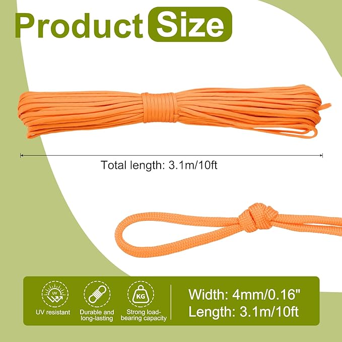 uxcell 4mm Nylon Rope, 10ft Portable Clothesline for Luggage and Backpack Tie Downs, Hanging Clothes, Swings, Camping and Mountaineering Tie Downs, Orange