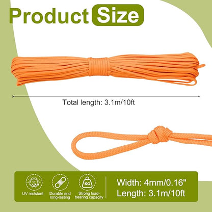uxcell 4mm Nylon Rope, 10ft Portable Clothesline for Luggage and Backpack Tie Downs, Hanging Clothes, Swings, Camping and Mountaineering Tie Downs, Orange