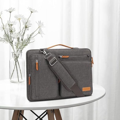 MOSISO 360 Protective Laptop Shoulder Bag,17-17.3 inch Computer Bag Compatible with MacBook, HP, Dell, Lenovo, Asus Notebook,Side Open Messenger Bag with 4 Zipper Pockets&Handle, Taupe Gray