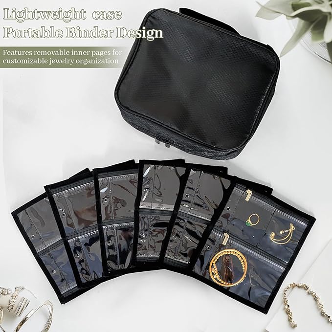 Dexmary Travel Jewelry Organizer and Storage Case for Women, Travel Jewelry Storage with 36 Velvet Zipper Velvet Pouches, Portable Gift for Earrings Necklaces, Rings, Bracelet, Watch