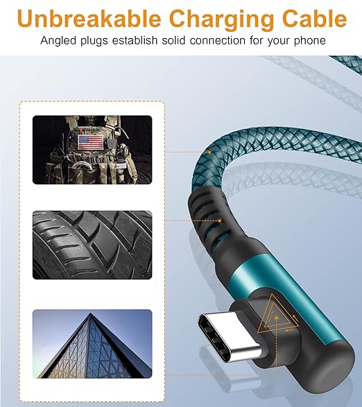 sweguard USB Type C Charger Cable Right Angle [2-Pack,3.3FT] 3.1A Nylon Braided Cord for iPhone 17 16 15 Pro Max Plus iPhone Air Samsung Galaxy S25 S24 S23 S22 S21 S20 Note 20 A15 Flip Pixel LG Moto
