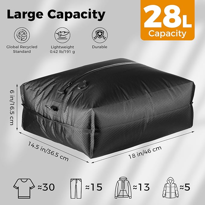 HONKID Vacuum Bags for Travel with Wireless Pump (2PC) - IP67 Waterproof Reusable Vacuum Compression Travel Bags for Luggage & Suitcases, Space Saver for Clothes & Travel Clothing