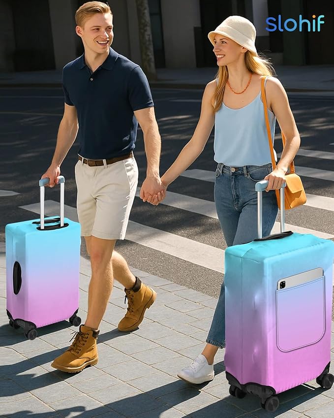 Slohif Luggage Cover for Suitcase Tsa Approved Protector - Luggage Sleeve Large Suit Case Cover Travel Stretch Baggage Case Protective Washable Fit 28-30 Inch Blue Rose Gradient L