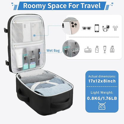 ZOMFELT Travel Backpack for Women Men, Carry on Backpack, TSA 15.6 inch Laptop Backpack Flight Approved, Personal Item Travel Bag Nurse Bag Casual Daypack for Weekender Business Trip, Black