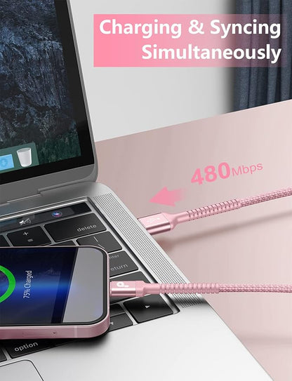 iPhone Charger Cable 3FT 2Pack, USB to Lightning Cable Extra Durable Braided, [Apple MFi Certified] iPhone Charging Cord USB A to Lightning Cable for iPhone 14 13 12 11 8 7 Pro Max and More (Pink)