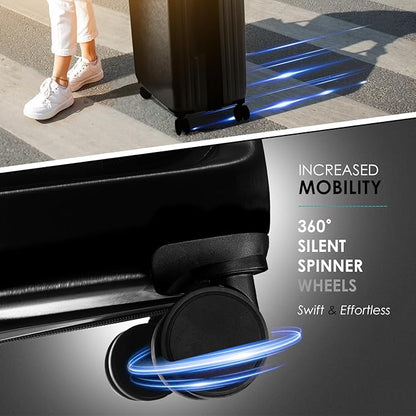 20 Inch Carry On Luggage 22x14x9 Airline Approved, Carry On Suitcase with Wheels, Hard-shell Carry-on Luggage, Durable Luggage Carry-On, Jet Black Small Suitcase with Cosmetic Case