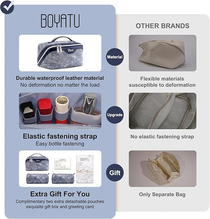 BOYATU Travel Makeup Bag Cosmetic Bags for Women: 3 Sets Large Capacity Make up Bag - Portable Toiletry Bags with Handle for Women(F-4-Dark Blue)