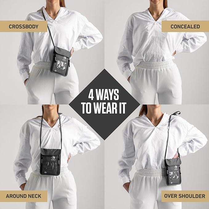 VENTURE 4TH Neck Wallet, RFID Blocking Passport Holder for Travel – Hidden Neck Pouch with 6 Compartments, Slim Lightweight Organizer with Adjustable Strap for Cash, Cards & Passport (Silver)