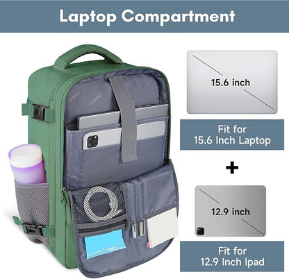 Taygeer Travel Backpack for Women Men, 40L Airline Approved Carry On with 17.3 inch Laptop Compartment, TSA Friendly Daypack with USB Charging Port, Backpack for Business Hiking Travel, Peridot Green