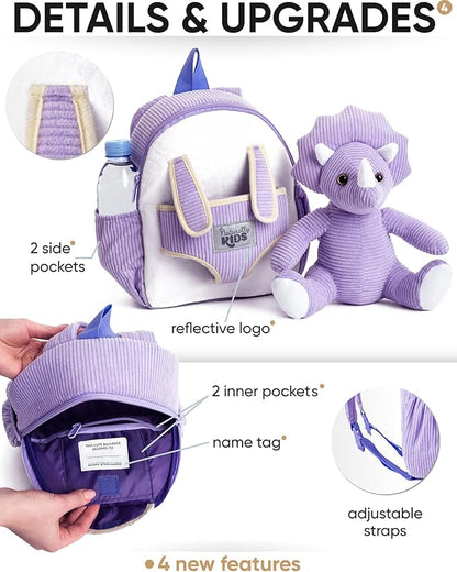 Naturally KIDS Purple Dinosaur Toys for Girls, Triceratops Toy, Dinosaur Gifts for 2 3 Year Old Girls, Toddler Backpack