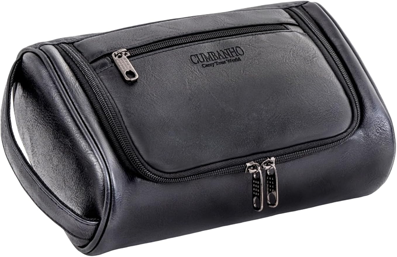 Mens Toiletry Bag, Water-resistant Dopp Kit For Men Travel, PU Leather Toiletries Bag Shaving Kit, Compact Organizer With Wrist Strap, Grooming Essentials For Vacation, Gym & Camping，Black