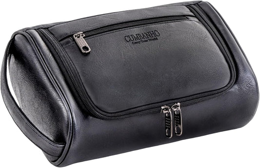 Mens Toiletry Bag, Water-resistant Dopp Kit For Men Travel, PU Leather Toiletries Bag Shaving Kit, Compact Organizer With Wrist Strap, Grooming Essentials For Vacation, Gym & Camping，Black