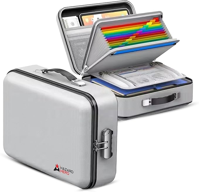 Fireproof Document Bag, 12 Multi Layer Important Document Organizer, Fireproof Bag Safe Storage Portable File Organizer with Lock, Waterproof Safe Organizer for Legal Files, Laptop, and More