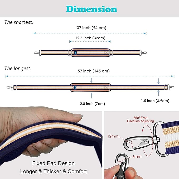 ZINZ Shoulder Strap, 57" Padded Adjustable Shoulder Bag Straps Replacement for Bags with D-Ring（TH01B06）