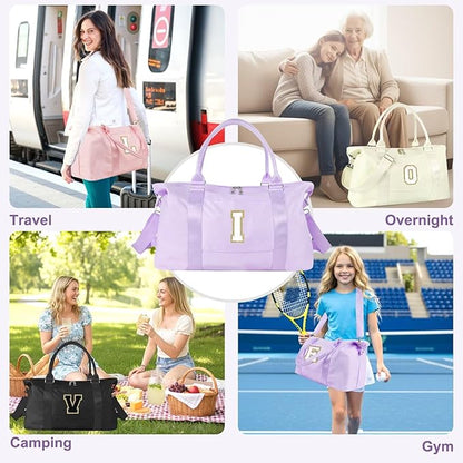 Dance Gym Duffel Bag for Teen Girls, Personalized Initial Travel Weekender Bag,Cute Overnight Carry On Duffle for Women,Sports Travel Cheer Bag,Monogram Christmas Gifts for Tween Preppy(purple-I)
