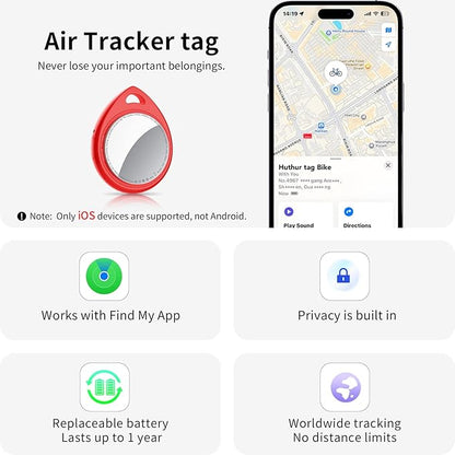 Air Tracker Tags 6 Pack Red, 5.3 Bluetooth Tracker Work with Apple Find My (iOS Only), 100dB Sound, Smart Tag with Keychain/Lanyard, Item Finder for Luggage/Key/Suitcase, Replaceable Battery