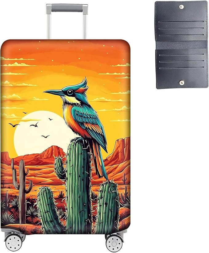 Luggage Cover Protector for 30-32 Inch Suitcases, TSA Approved Elastic Travel Suitcase Covers, Anti-Scratch Washable Luggage Sleeve for Carry On & Checked Bags, Artistic Bird