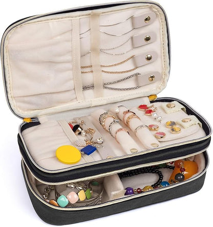 Teamoy Double Layer Jewelry Organizer, Jewelry Travel Case for Rings, Necklaces, Earrings, Bracelets and More(Medium, Black)