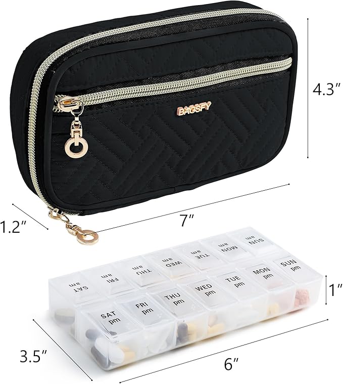 BAGSFY Pill Organizer Case 2 Times a Day- Weekly Medicine Organizer Travel Pill Box with Removable 7 Day Medicine Case Container for Fish Oil, Vitamin, Supplement