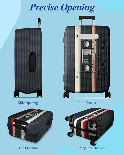 Slohif Luggage Cover for Suitcase Tsa Approved Protector - Luggage Sleeve Large Suit Case Cover Travel Stretch Baggage Case Protective Washable Fit 31-32 Inch Black Tape XL