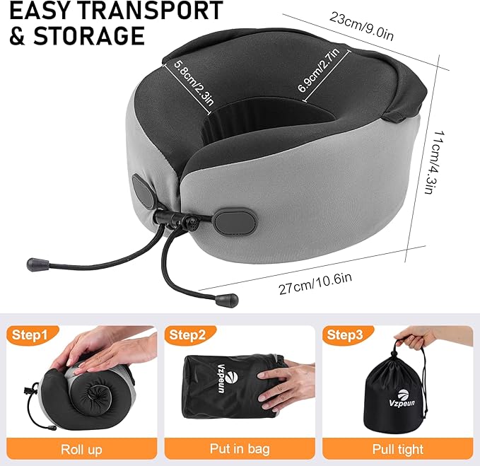 Neck Pillow for Travel - Hooded Memory Foam Plane Pillow for Airplane, Office, Cars Sleeping, Long Flight Must Haves, Portable Road Trip Essentials for Adults Black