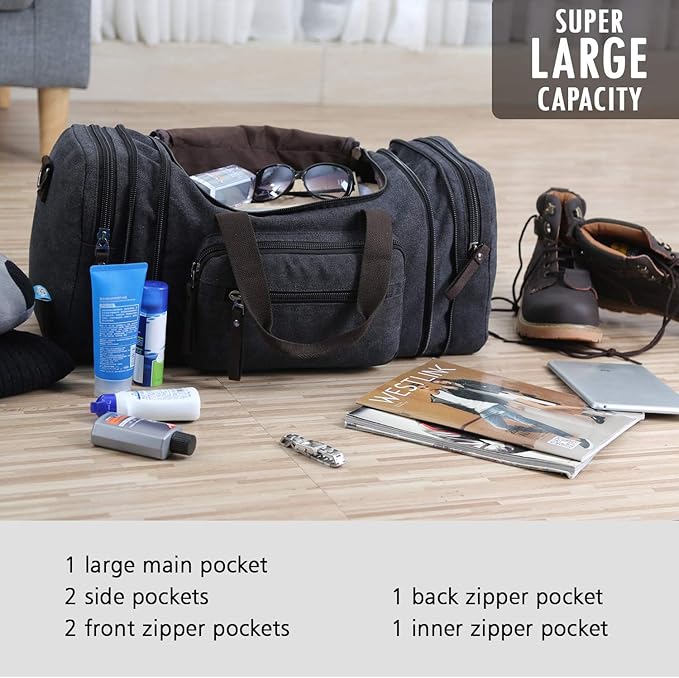 Canvas Travel Duffel Bag for Men Birthday Gifts Overnight Weekend Bag (Black)
