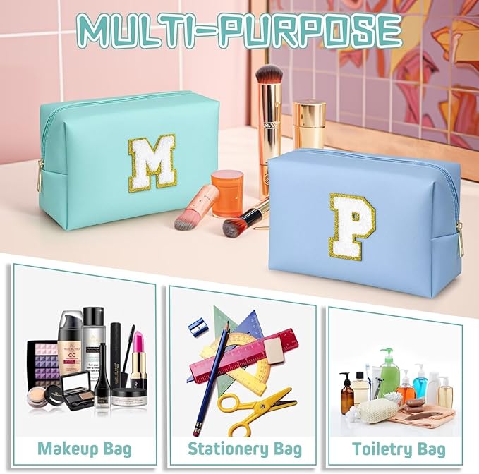 TOPEAST Gifts for Friends Female Mom, Cute Makeup Bag Small Pink Cosmetic Bag Travel Toiletry Bag, Personalized Birthday Gift for Women Girl, Preppy Travel Stuff for Girls (Blue C)