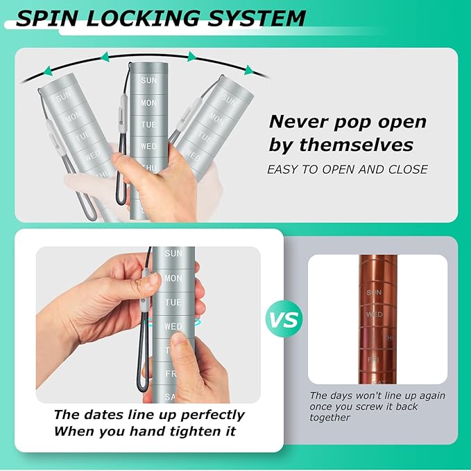 Aluminium Travel Pill Organizer,Weekly Metal Pill Case,Pill Holder, Moisture Proof Waterproof Daily Pill Box 7 Day, Large Pill Container to Hold Vitamins,Medication,Supplements 【Light Blue】