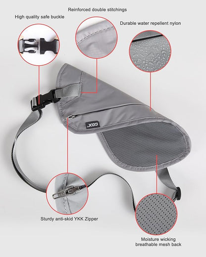 RFID Blocking Money Belt - Slim Under Cloth Passport Holder & Travel Wallet | Secure Hidden Fanny Pack for Men Women (Grey-L)