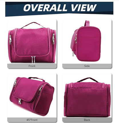 Buruis Large Capacity Waterproof Toiletry Bag for Women, Hanging Toiletry Organizer, 11"x 6.2"x 8.8", Fushcia