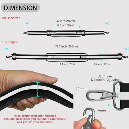 ZINZ 79 inch Shoulder Strap, Extra-thick Fixed Cushion Pad and Dual Clasps Universal Replacement Strap with Metal Swivel Hooks for Laptop Bags, Luggage Bags, Camera, Crossbody(Stripes-BkWBk)