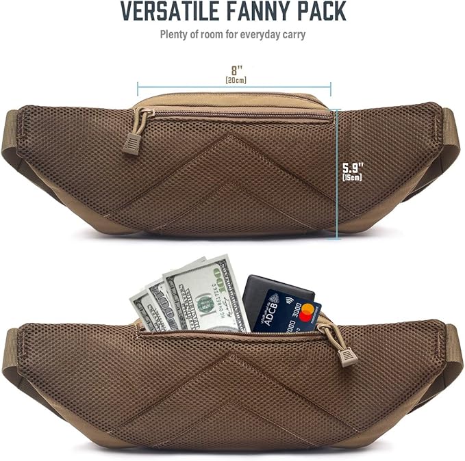 Tactical Fanny Pack for Men & Women, Concealed Carry Fanny Pack for Men, Adjustable Waist Bag, Compact Travel Belt Bag, CCW Fanny Pack with U.S Flag Patch