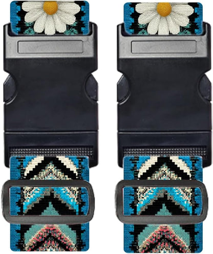 Nuxovilar Luggage Straps of 2 Set Ethnic Style & Daisies Pattern, 1.96x90.5 inches - Luggage Straps for Suitcases, Great for Cultural Trips, Outdoor Events, Daily Travel