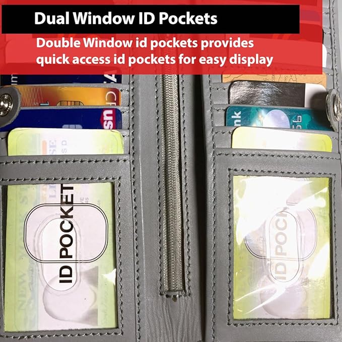 CLASSIC Motorcycle Chain Wallet for Men – Premium Cowhide Leather, RFID Bi-Fold Biker Wallet with Heavy Duty Chain for Bikers Truckers & Hunters, Credit Card Money Organizer Long Wallet Aniline Grey