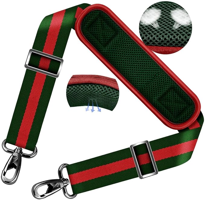 ZINZ Shoulder Strap Universal Bag Strap - 78" Ultra-Thick Padded with Dual Balanced Adjustable Buckles for Briefcase, Travel, Sports, Laptop, Crossbody Bag，Stripes-GrRdGr