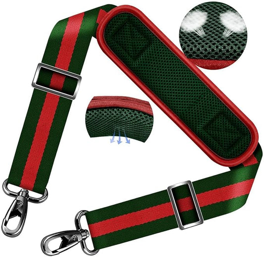 ZINZ Shoulder Strap Universal Bag Strap - 78" Ultra-Thick Padded with Dual Balanced Adjustable Buckles for Briefcase, Travel, Sports, Laptop, Crossbody Bag，Stripes-GrRdGr