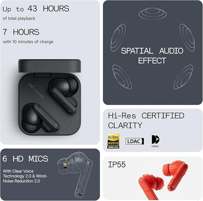 CMF Buds Pro 2 Wireless Earbuds with Smart Dial, 50dB Hybrid Noise Cancelling Earbuds Wireless Bluetooth 5.3, 11mm Bass with LDAC, 6 Hi-Res Audio Mics, 43H Playtime, Fast Charging Case, Dark Grey