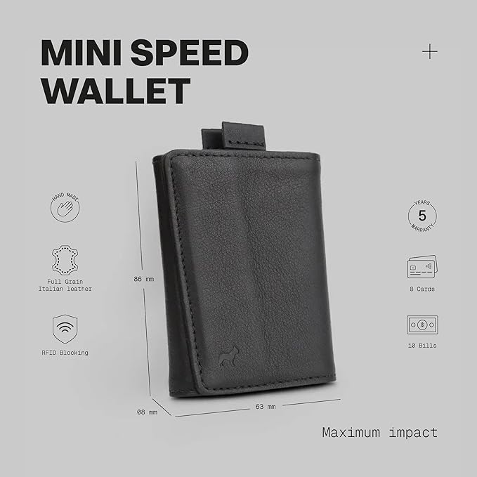 The Frenchie Co. - Speed Wallet Mini - Ultra-Slim RFID Card Holder - Quick-Access Pull Tab, Front Pocket Minimalist Design - Full-Grain Italian Leather