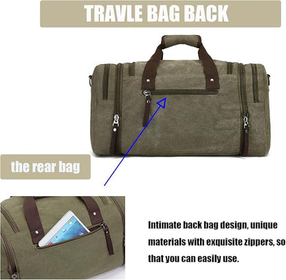 Travel bag large capacity men's luggage bag, expandable canvas leather 55 liters large capacity weekend hiking waterproof(green)