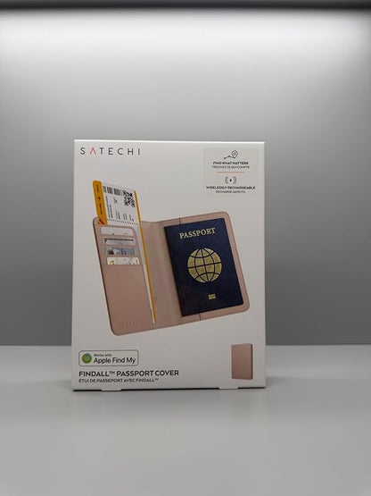 Satechi Passport Holder for Travel with Find My, Passport Cover with 4 Card Holder, Wireless Charging, and RFID protection – Travel Essential Vegan Leather Passport – Desert Rose
