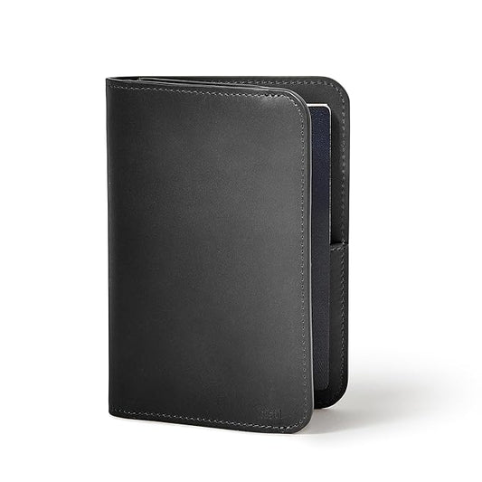 Distil Union Passport Cover+ | RFID-Shielded Premium Full-Grain Leather | Fits Passport, Cards, Cash, and More | Slim Travel Wallet and Organizer (Black)